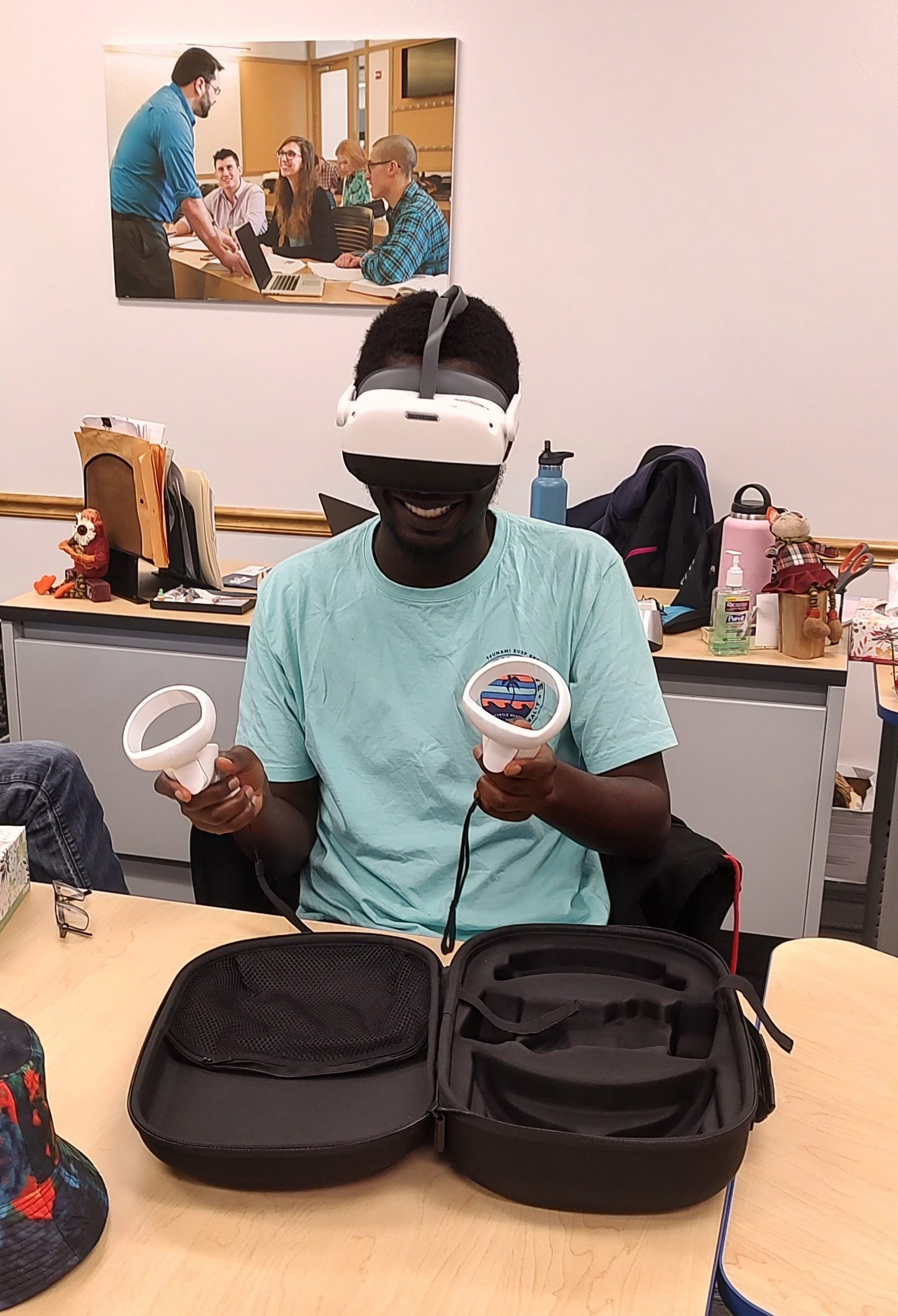 A student from Robin Sobol Transition Academy uses a VR headset