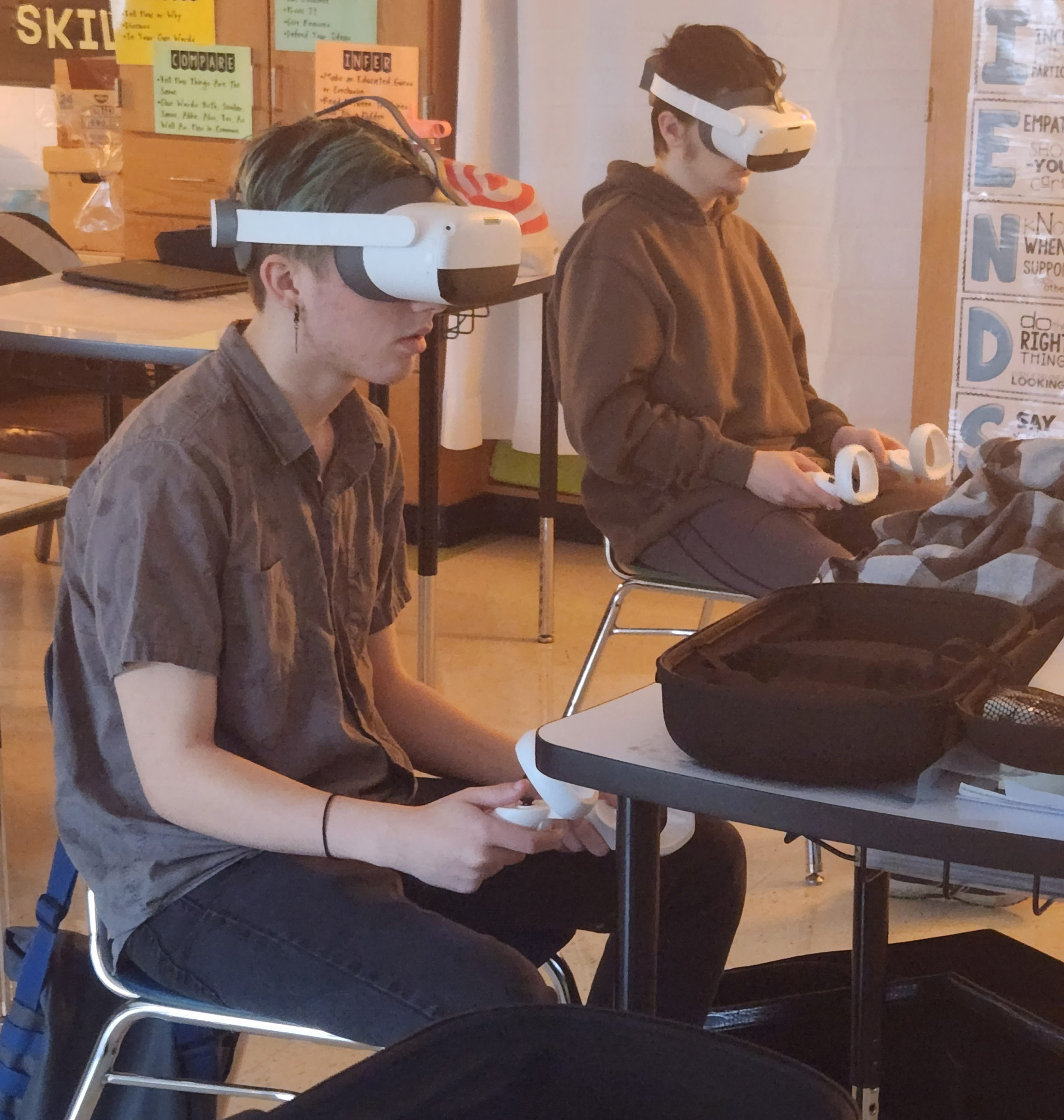 Students from Rensselaer City High School utilize VR in a recent classroom lesson